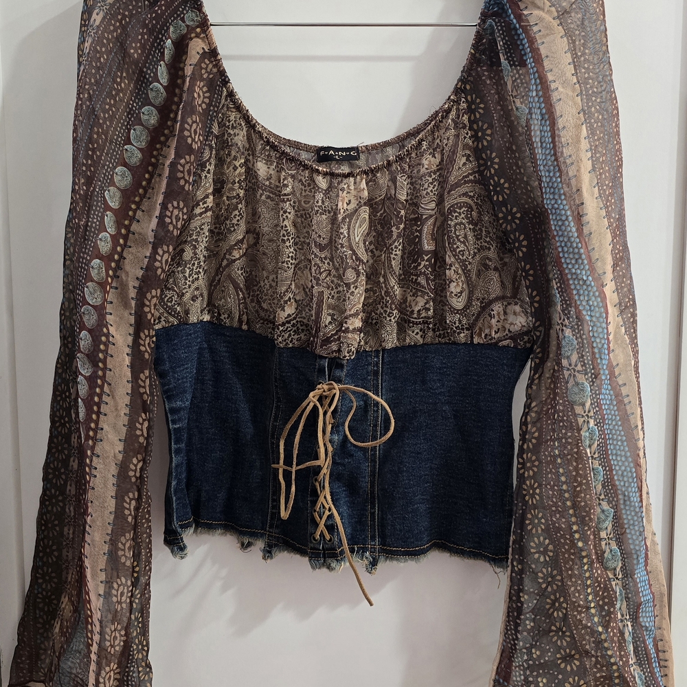 Elegant Paisley and Denim Blouse